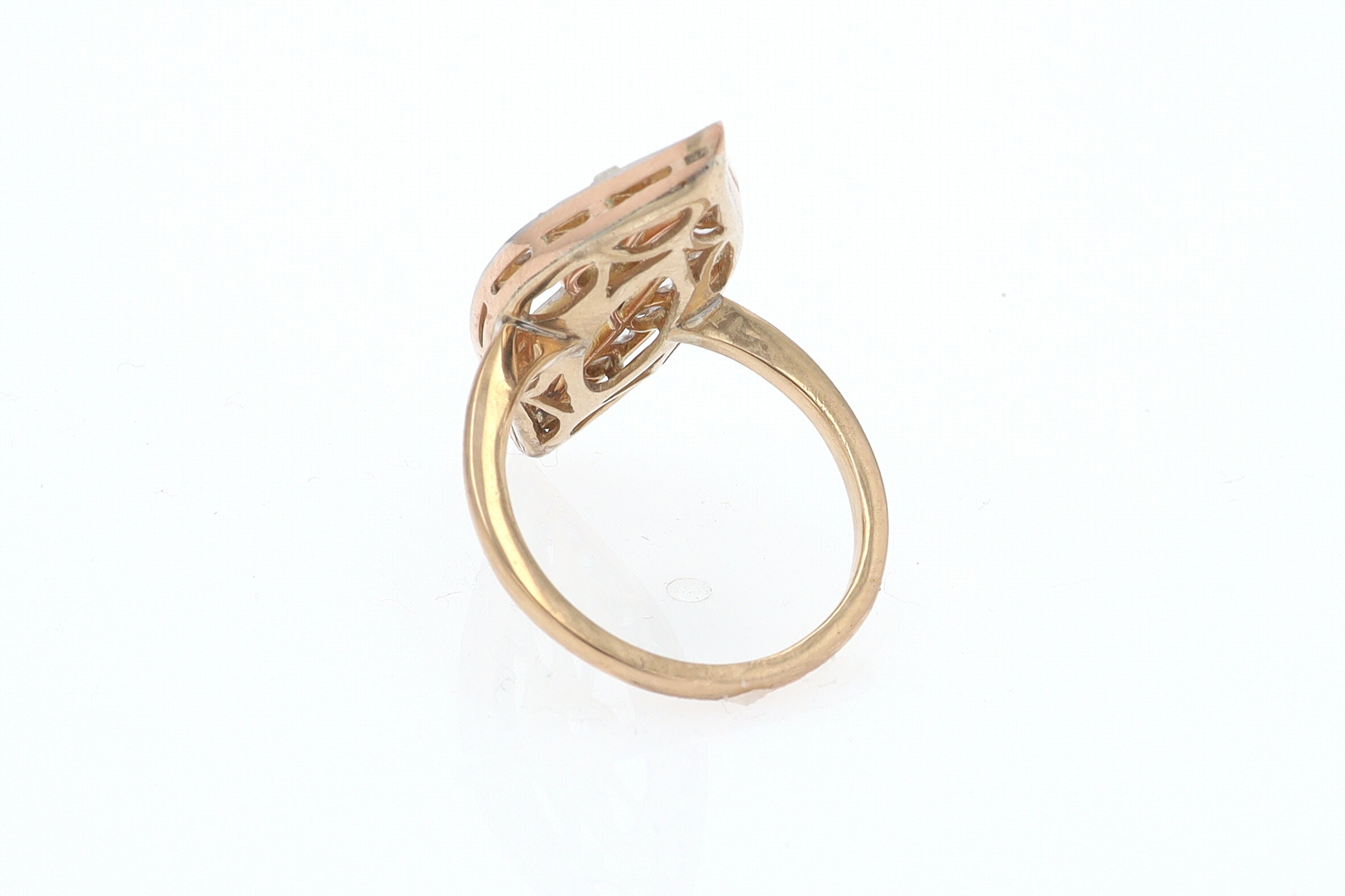 Elongated Edwardian Filigree Diamond Navette Ring