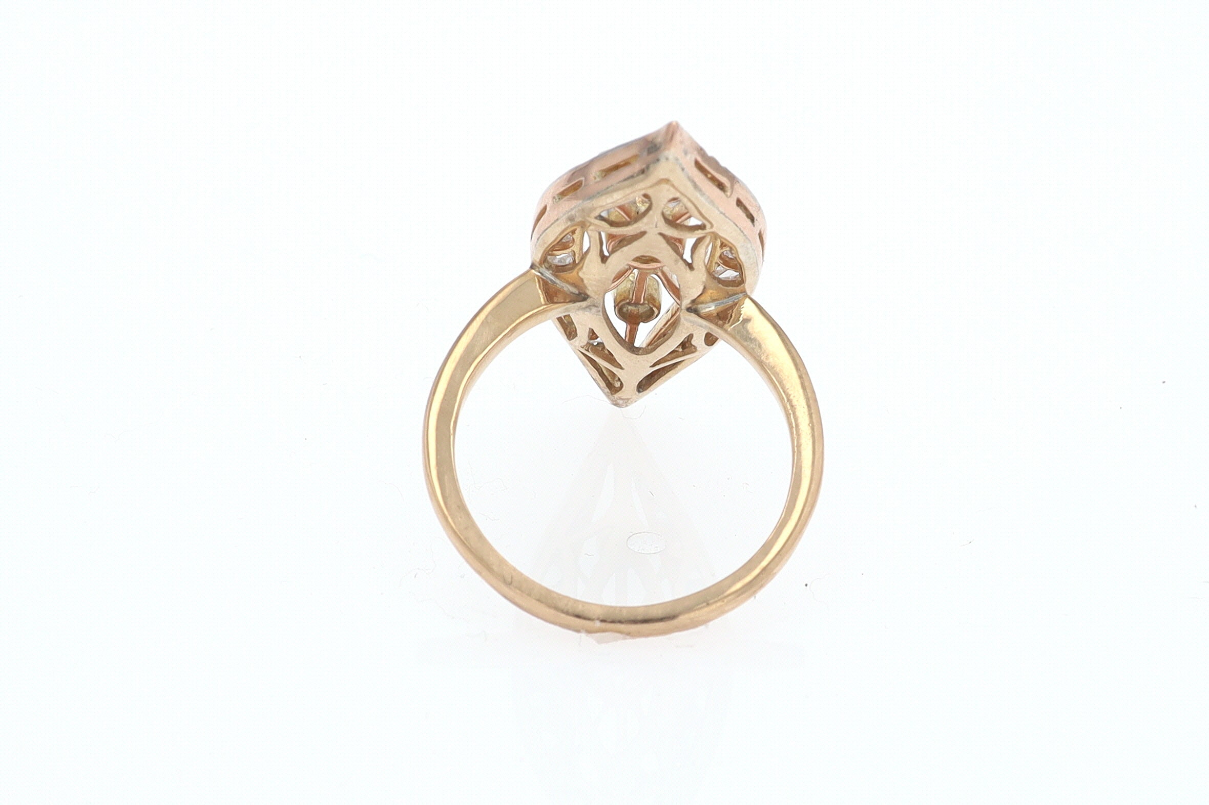 Elongated Edwardian Filigree Diamond Navette Ring