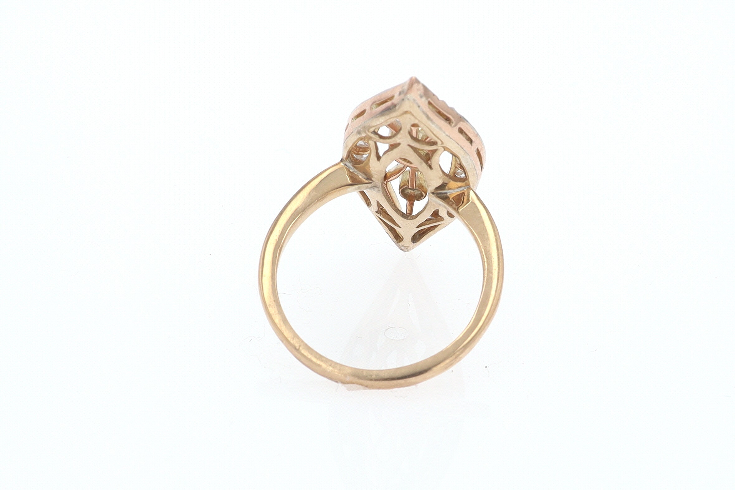 Elongated Edwardian Filigree Diamond Navette Ring