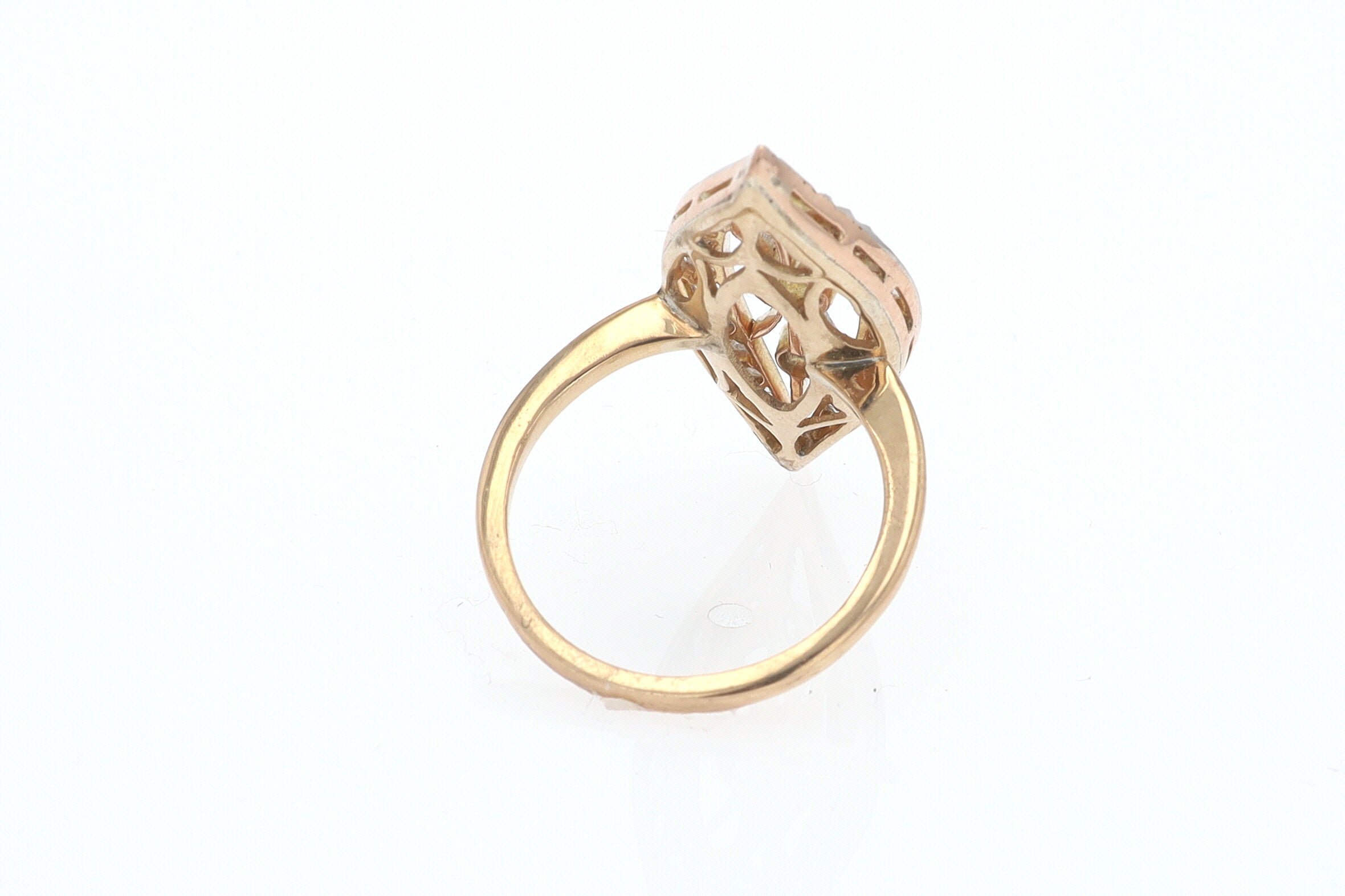 Elongated Edwardian Filigree Diamond Navette Ring