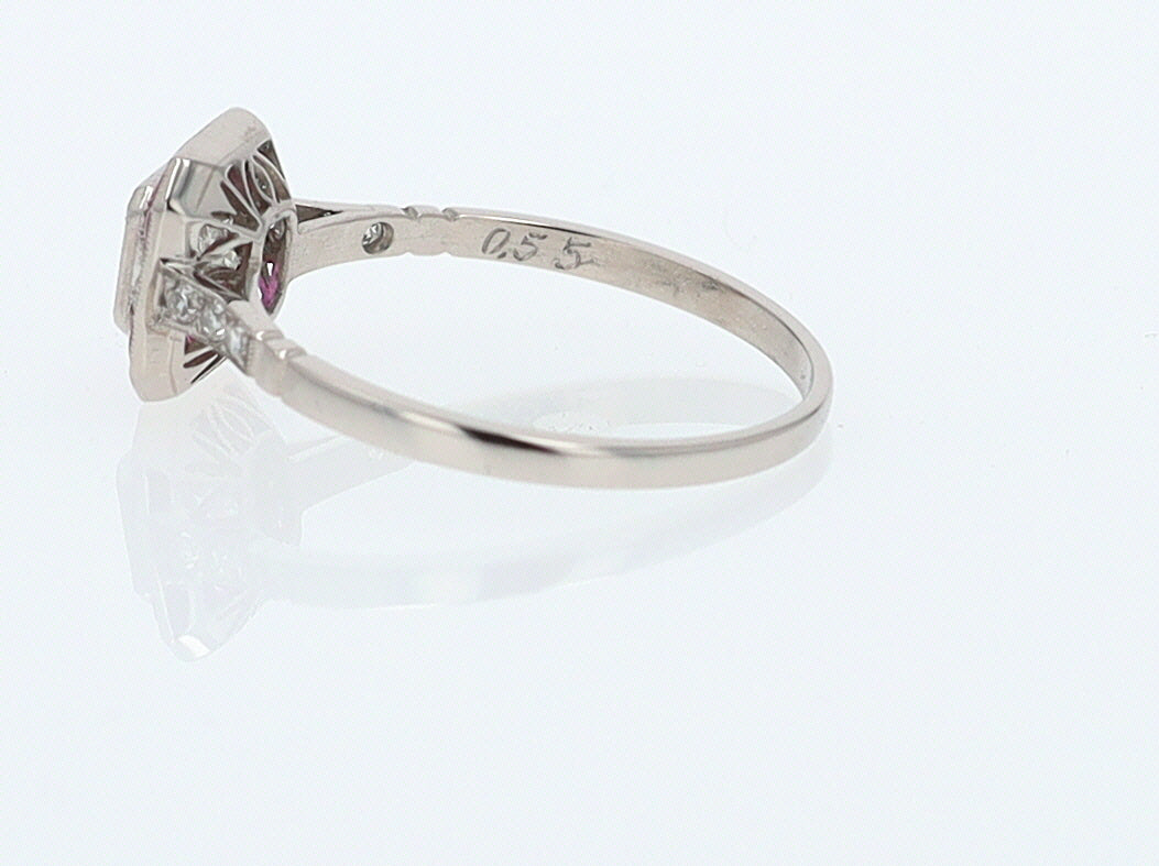 Geometric Art Deco Style Square Diamond Ruby Engagement Ring