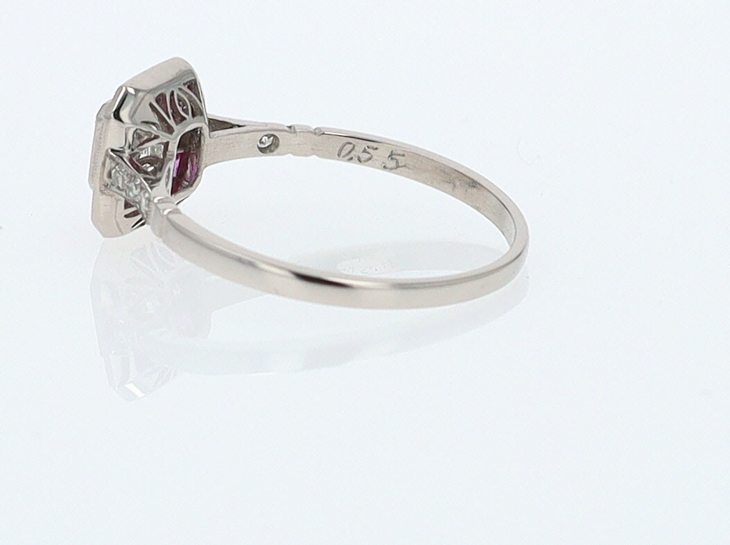 Geometric Art Deco Style Square Diamond Ruby Engagement Ring