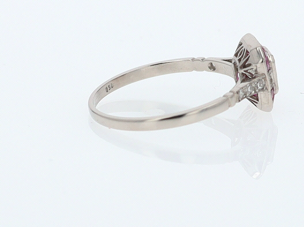 Geometric Art Deco Style Square Diamond Ruby Engagement Ring