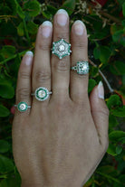 Diamond and emerald Art Deco wedding rings.