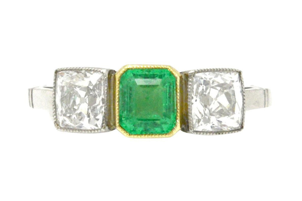 2 carat emerald cut and diamond Art Deco engagement ring.