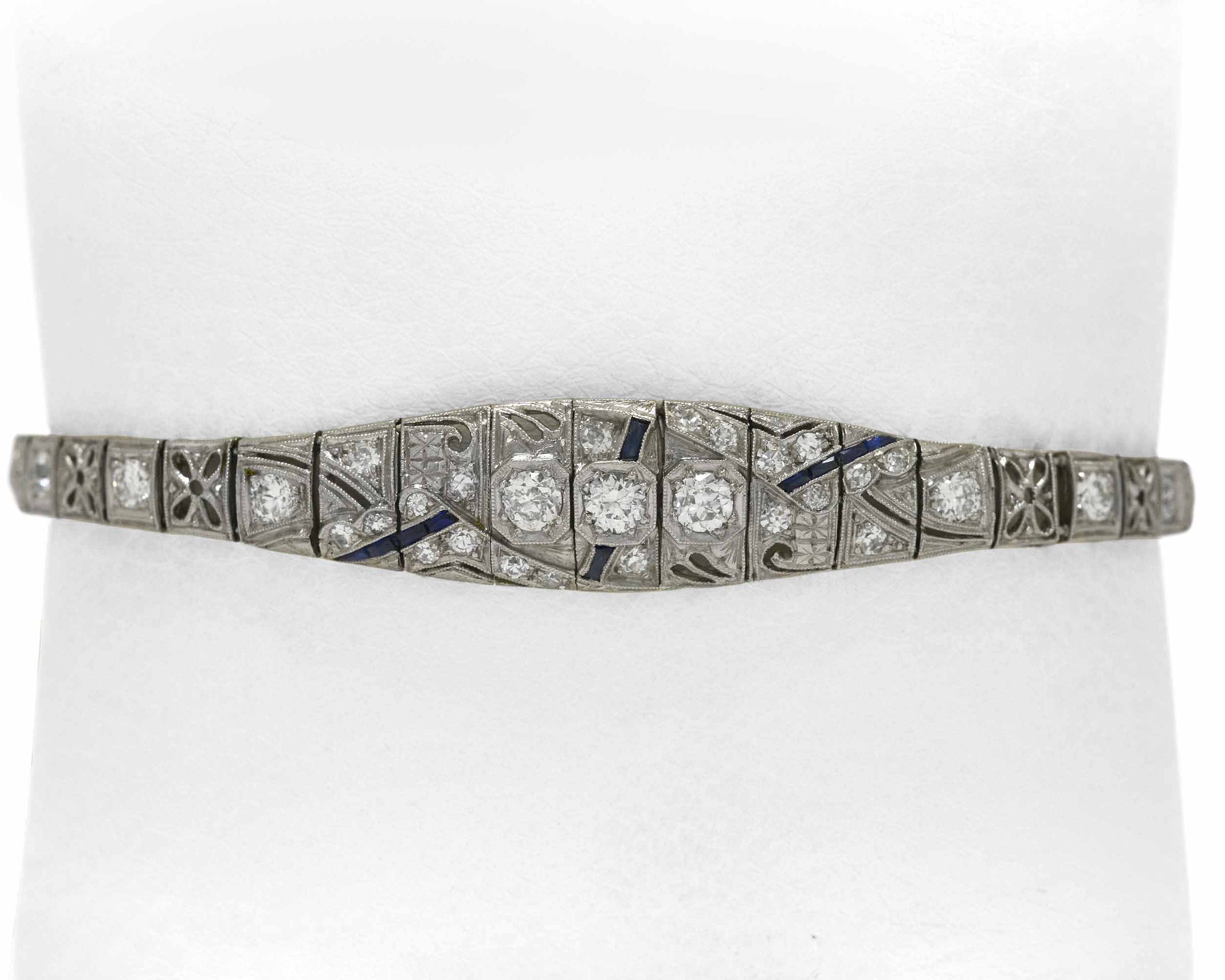 Old European diamonds sparkle in this Art Deco bracelet.
