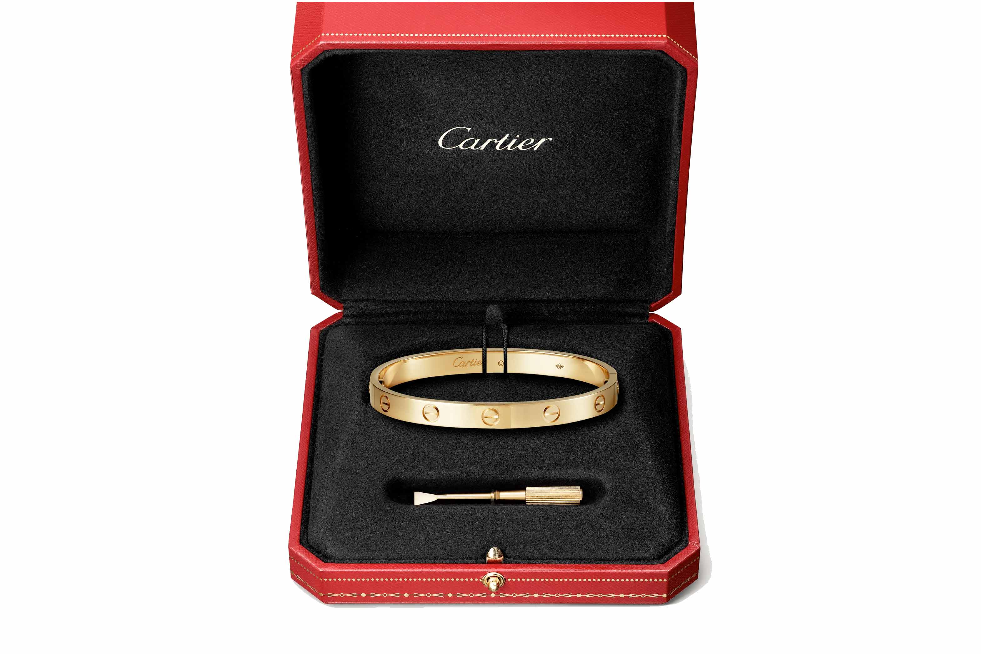This new 18k gold love bracelet by Cartier comes with a screwdriver.