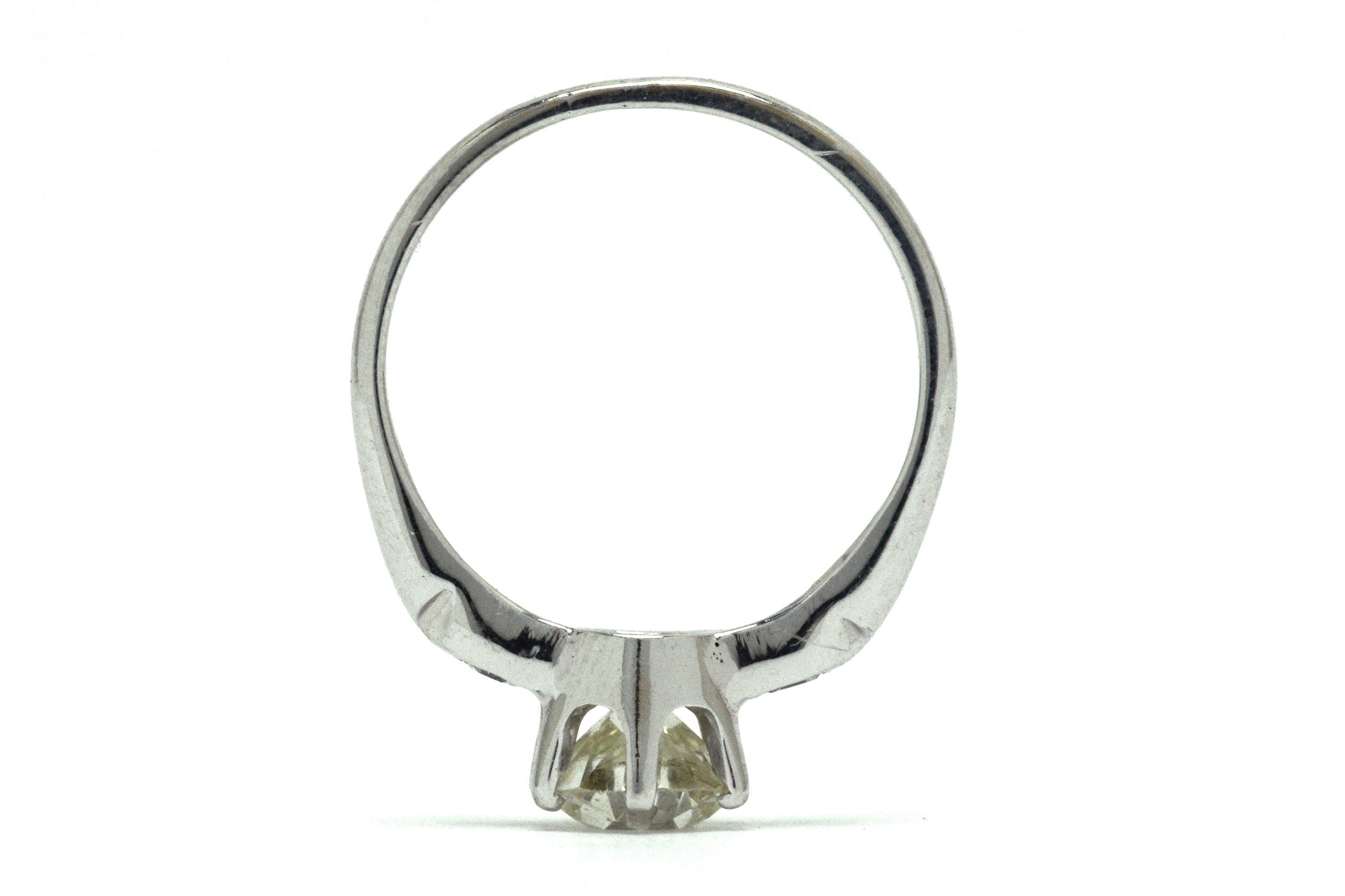 This white gold soliatire has an old European diamond over 1 carat.
