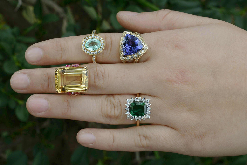 A view of the variety of diamond and gemstone rings available.