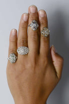 Diamond and platinum antique statement rings.