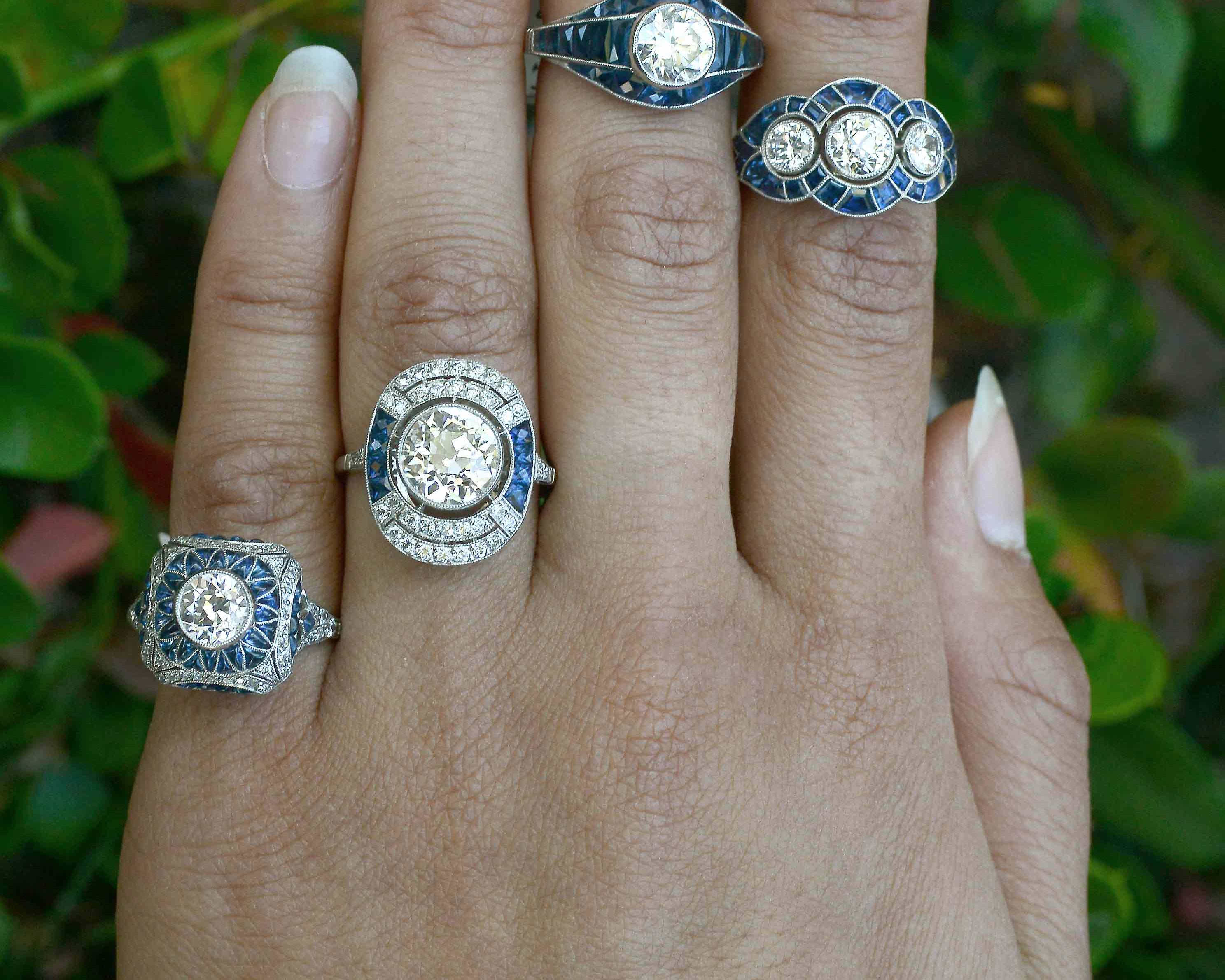 A collection of diamond and sapphire cocktail and bridal rings.