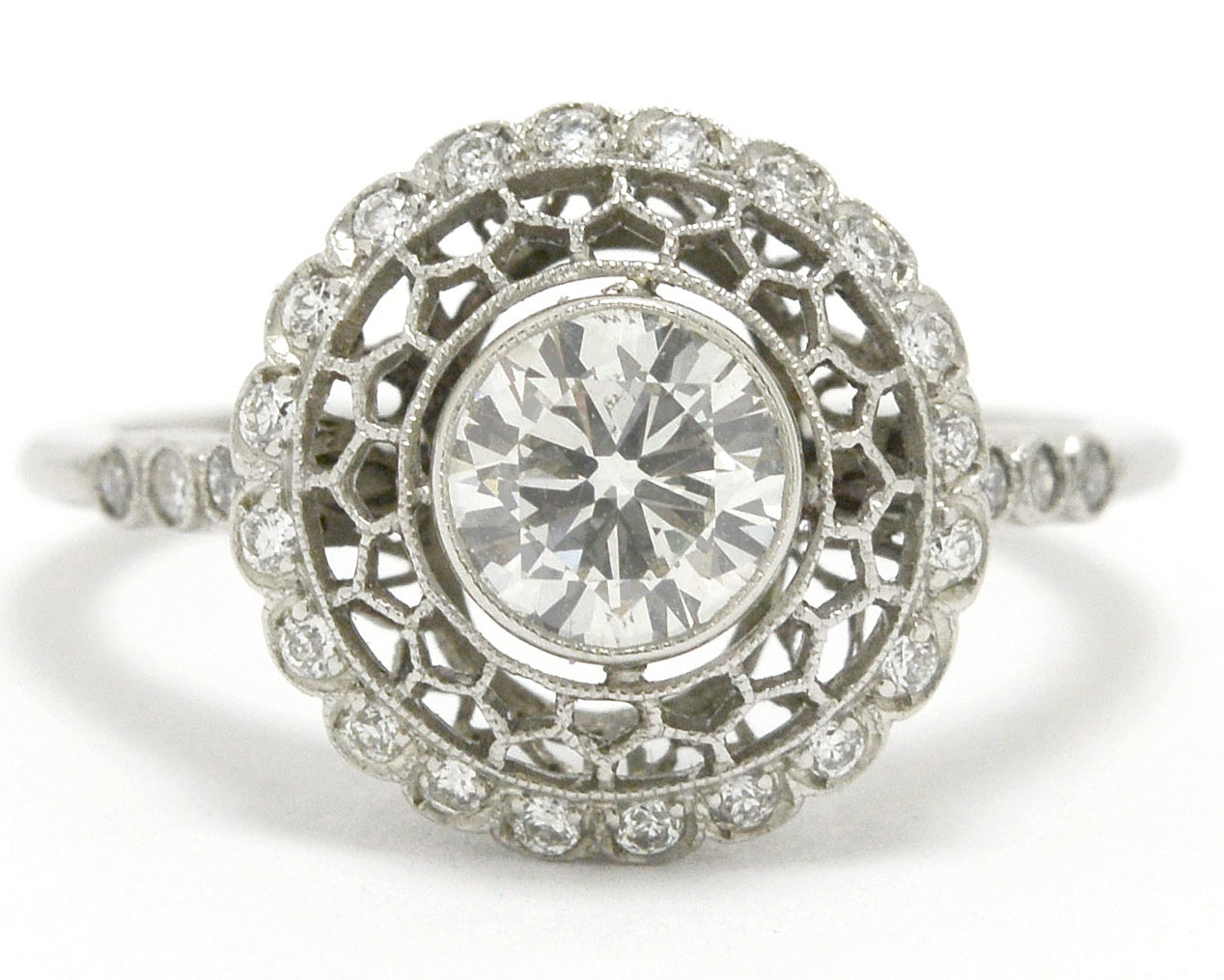 Unique snowflake diamonds target wedding ring.