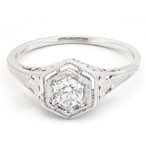 Hexagon Fancy Filigree Diamond Ring Metal Options