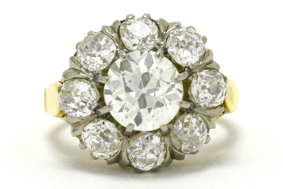 Dallas Antique Cluster Diamond Engagement Ring 3.5 Carats 18K Gold Victorian