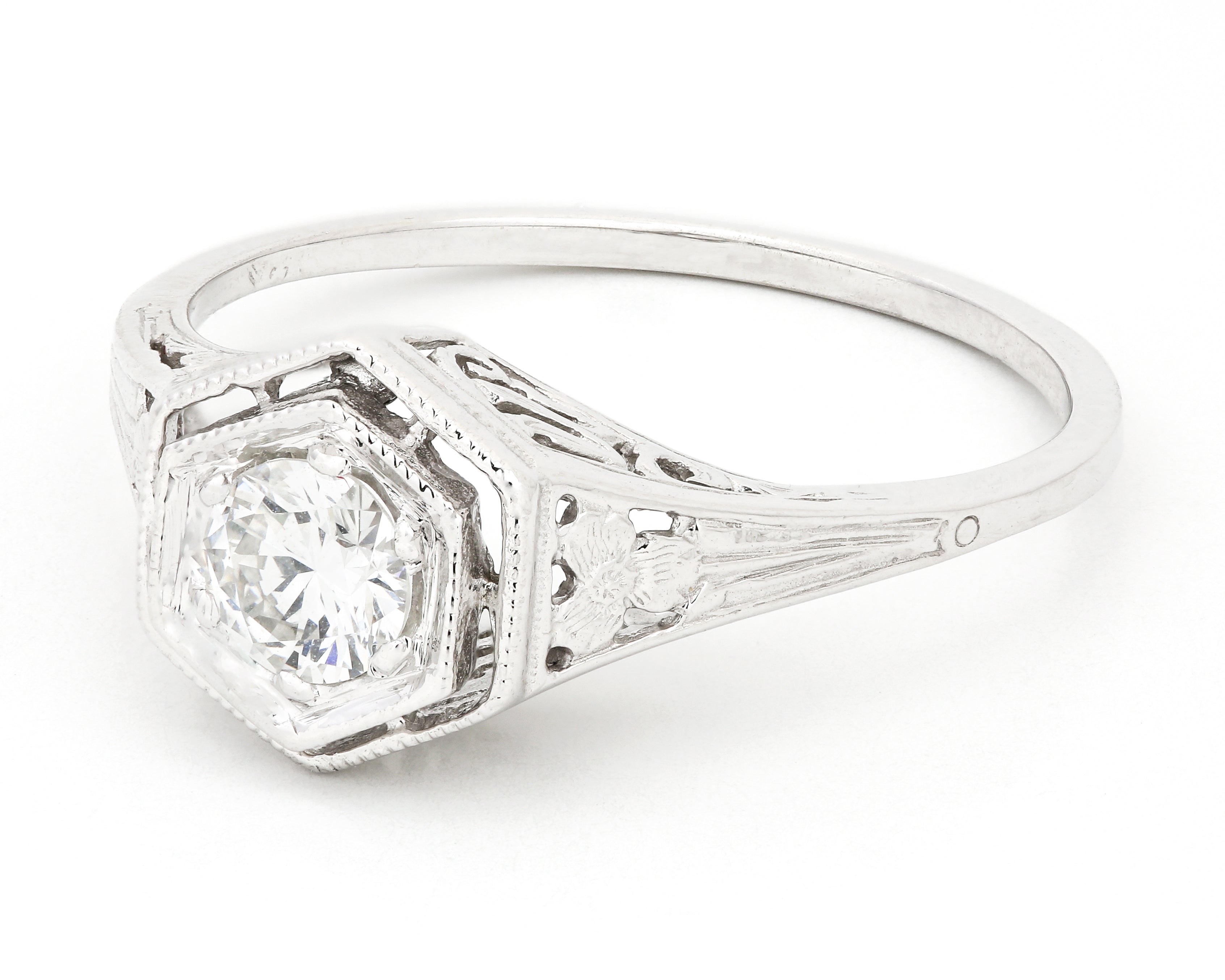 Hexagon Fancy Filigree Diamond Ring Metal Options