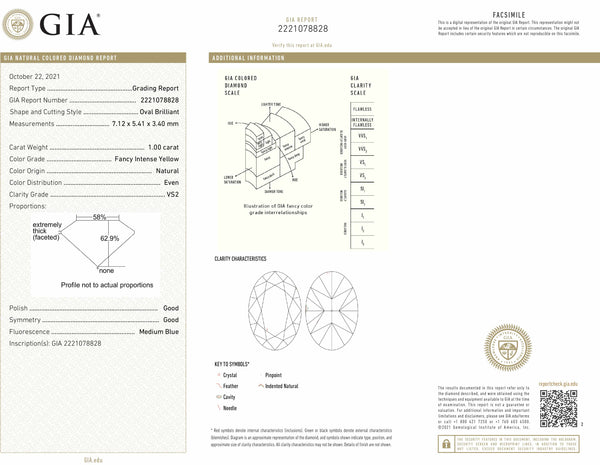 GIA Certified 1.00 Carat Oval Intense Yellow Diamond Engagement Ring