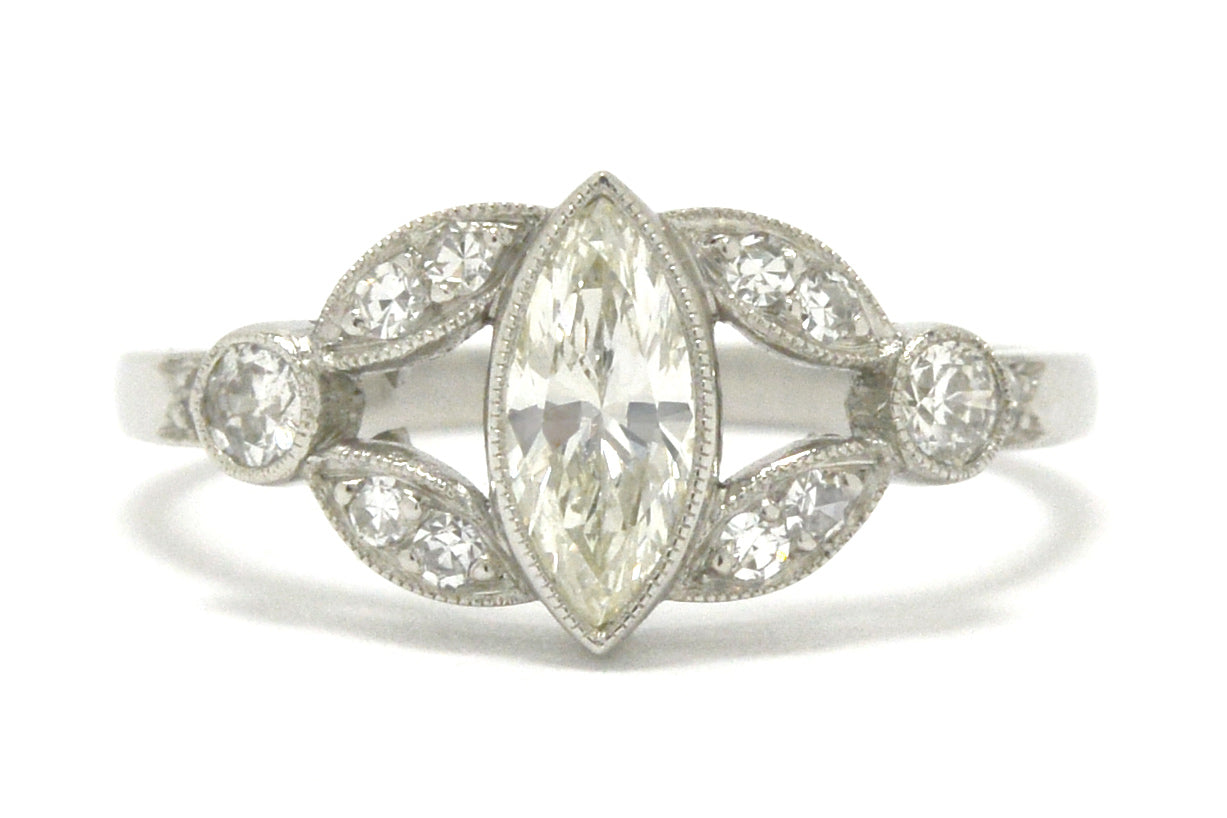 An art Deco marquise cut diamond ring.