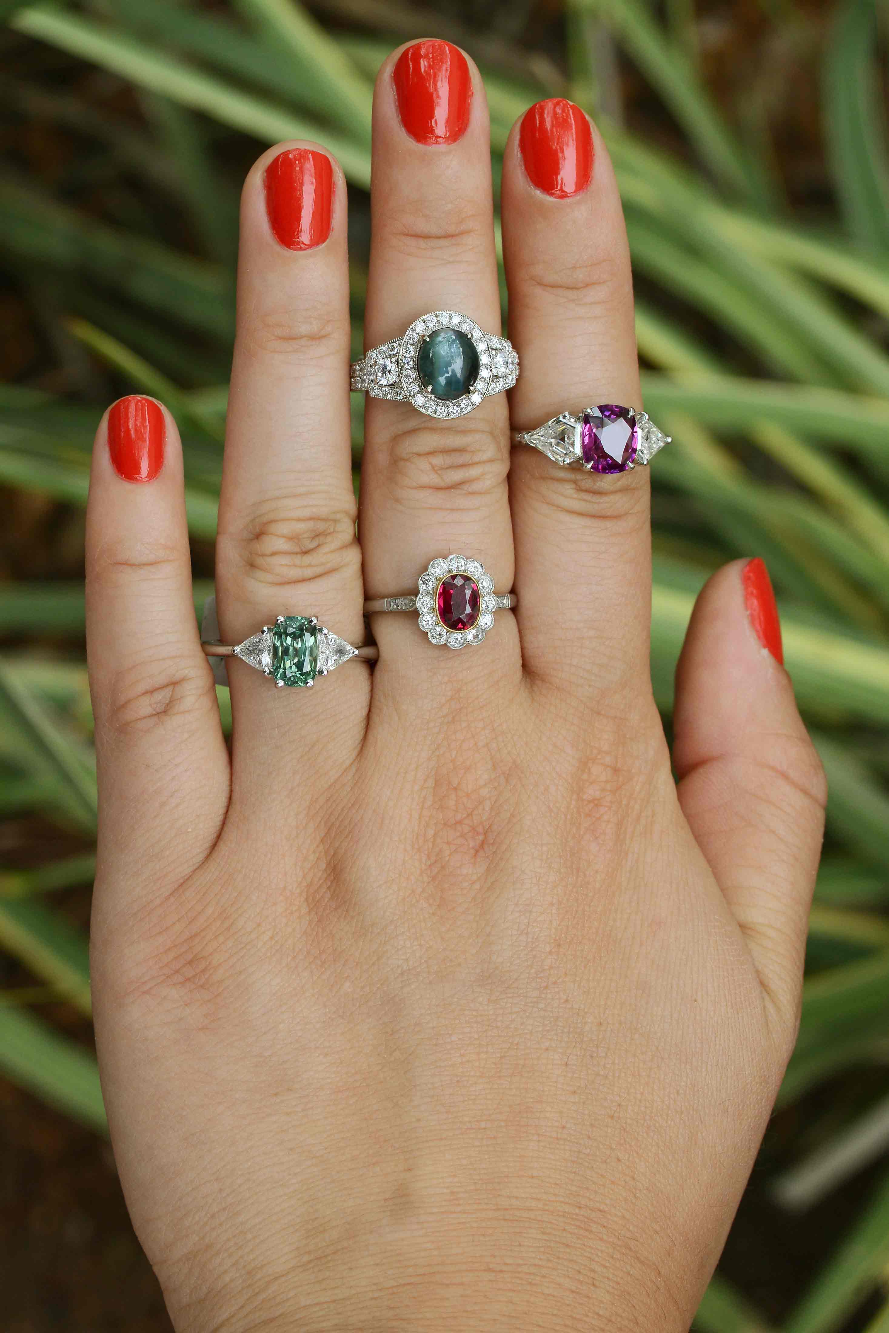 Some of our gemstone & diamond engagement rings from modern eras.