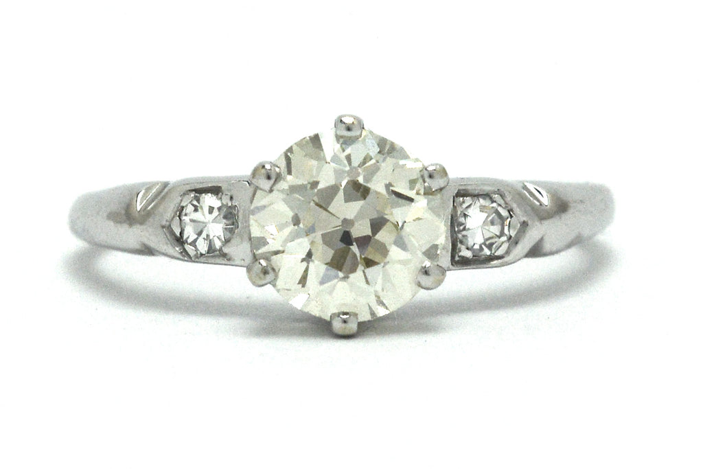 A one carat old European diamond is supported by 6 prongs in this white gold design.