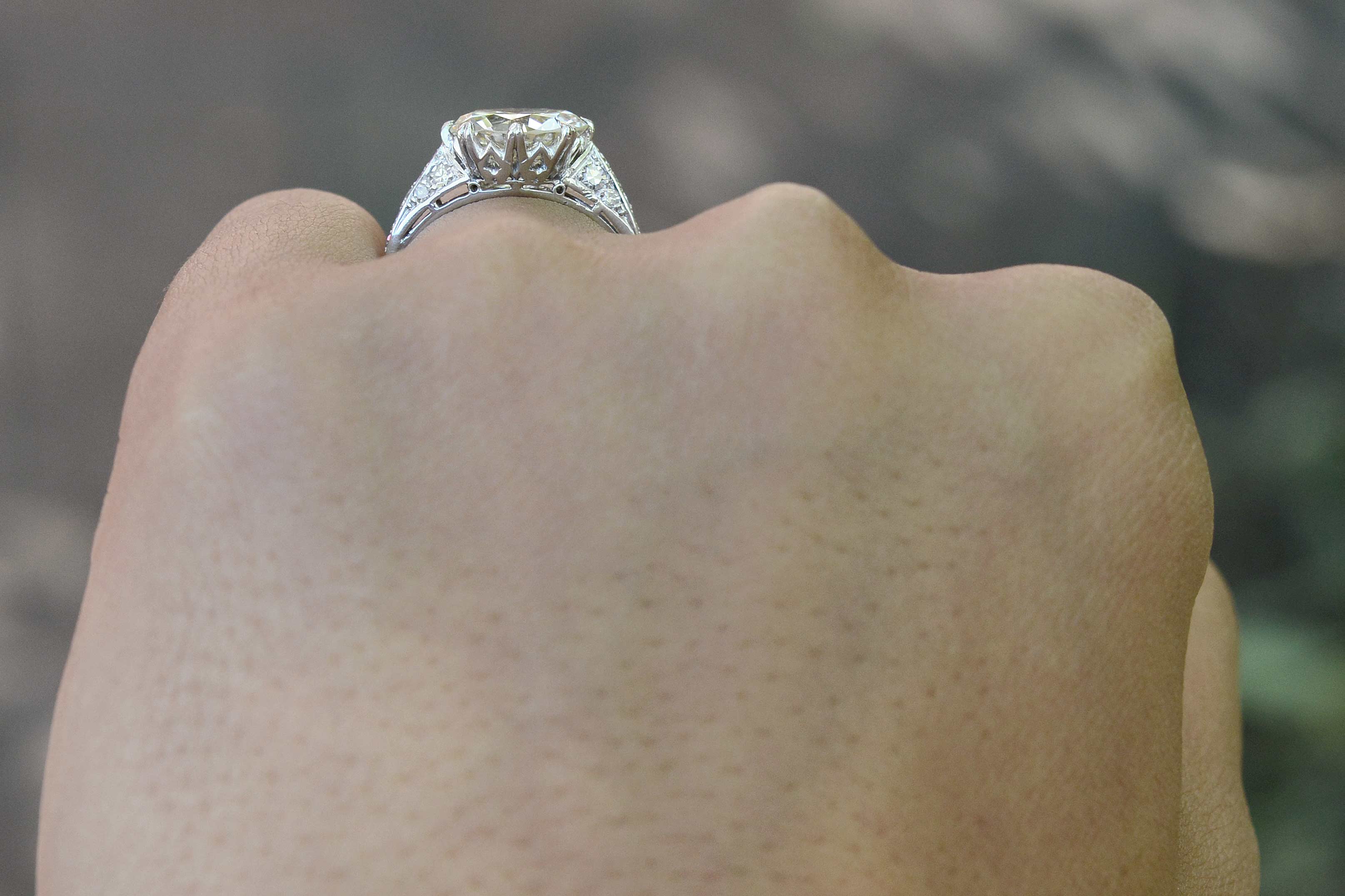 Diamond crown solitaire wedding ring.