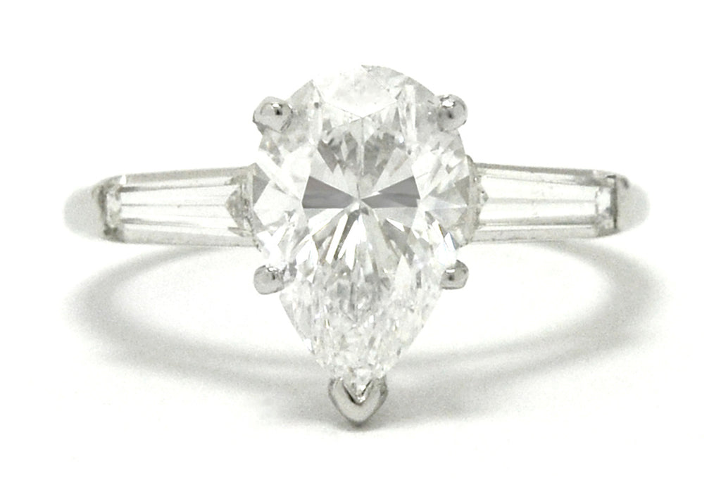 A 2 carat pear diamond engagement ring.