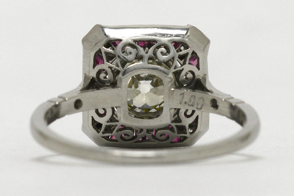 1.00 carat natural diamond set in a platinum Art Deco ring setting.