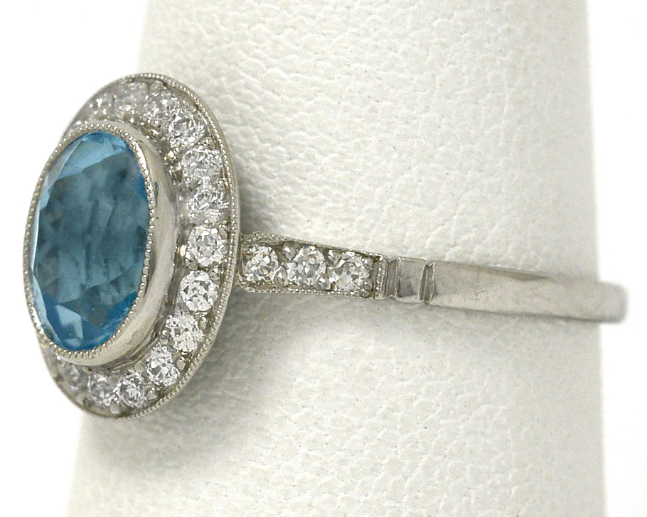 Art Deco Blue Topaz Engagement Ring