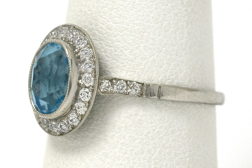 Art Deco Blue Topaz Engagement Ring