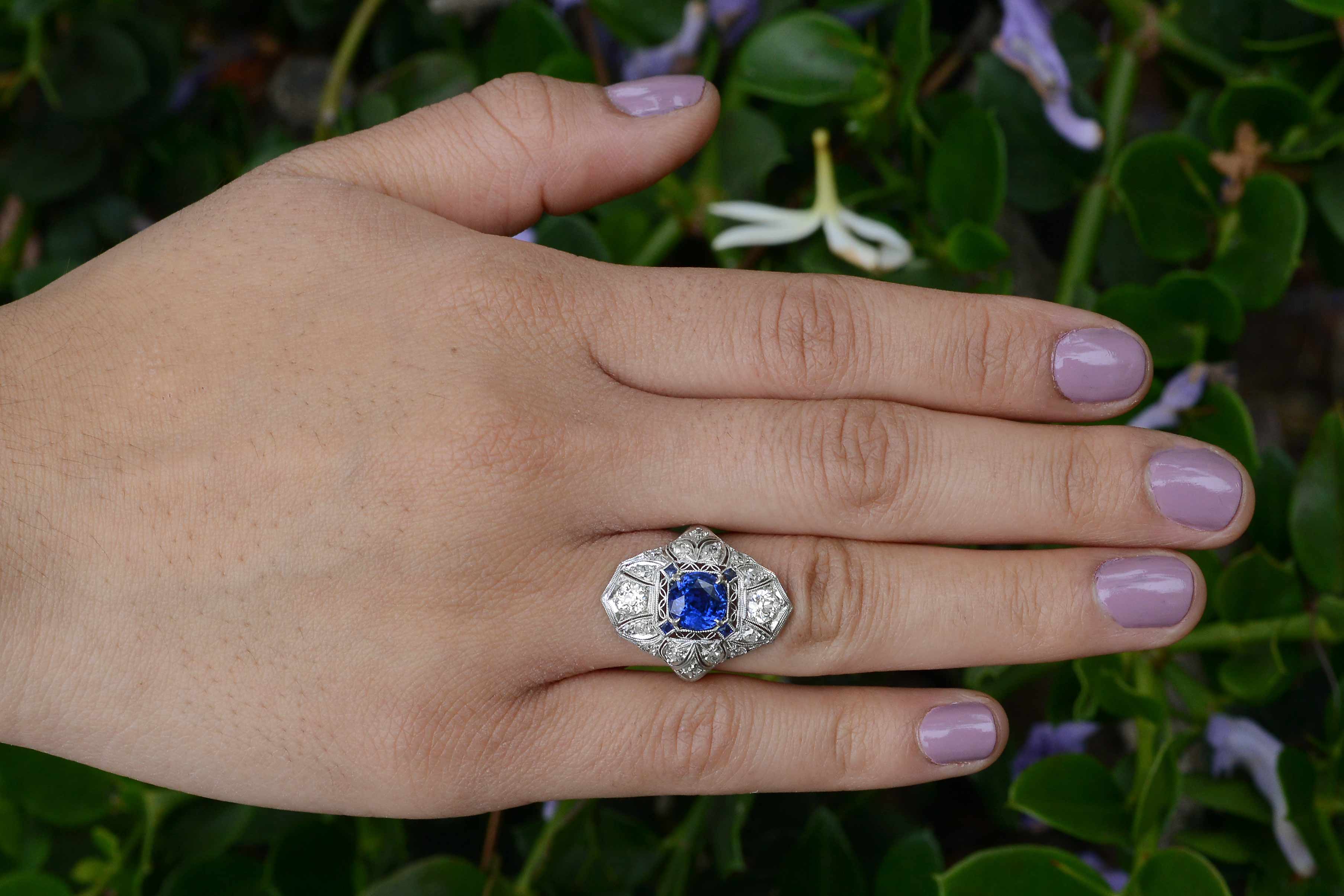 Antique Belle Epoque Filigree Sapphire Ring