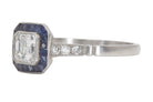 Asscher Cut Diamond and Sapphire Halo Engagement Ring