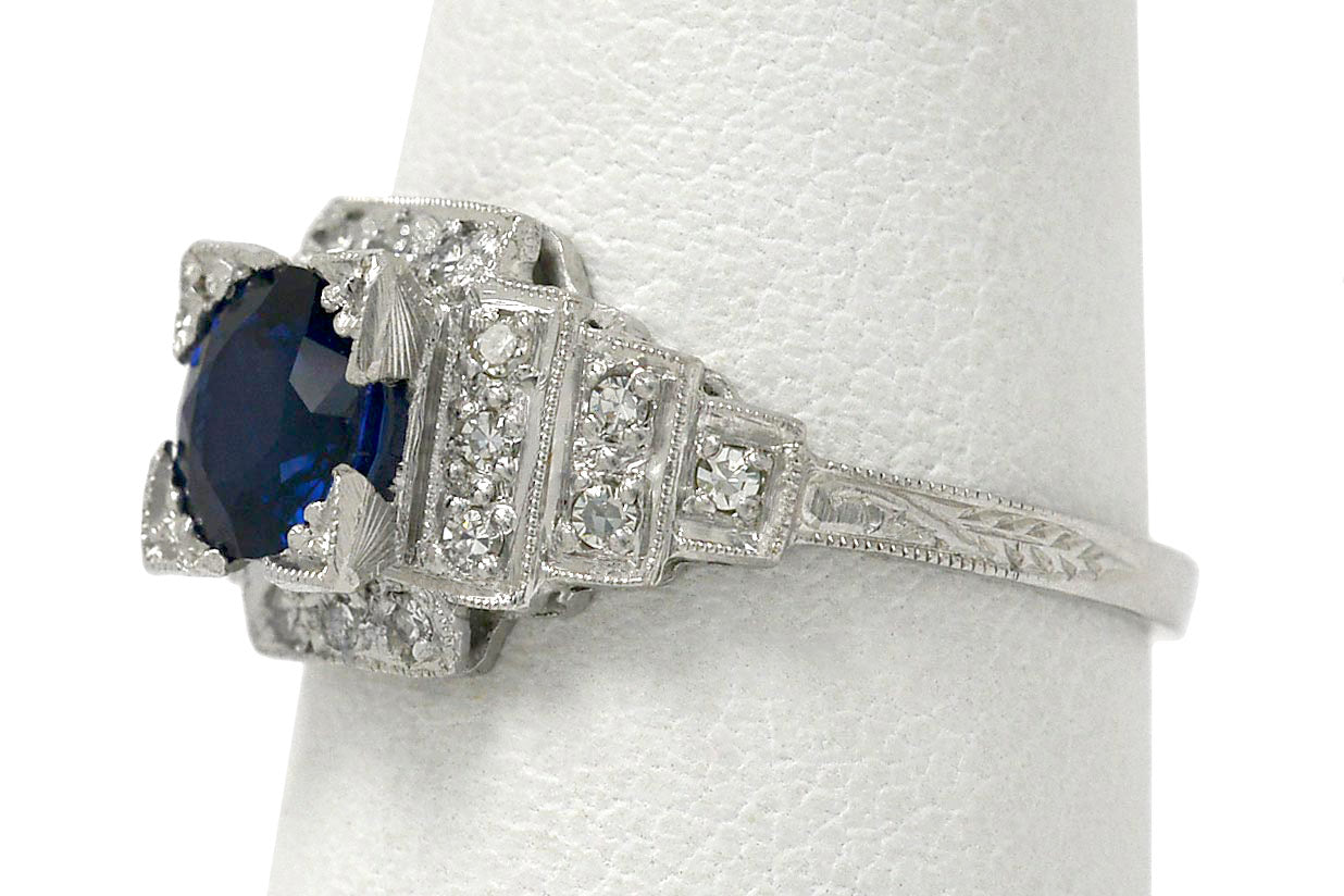3 steps sapphire Art Deco engagement ring.
