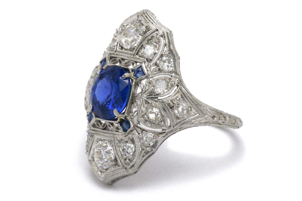An early 1900s heirloom 2 carat sapphire and diamonds antique cocktail ring.