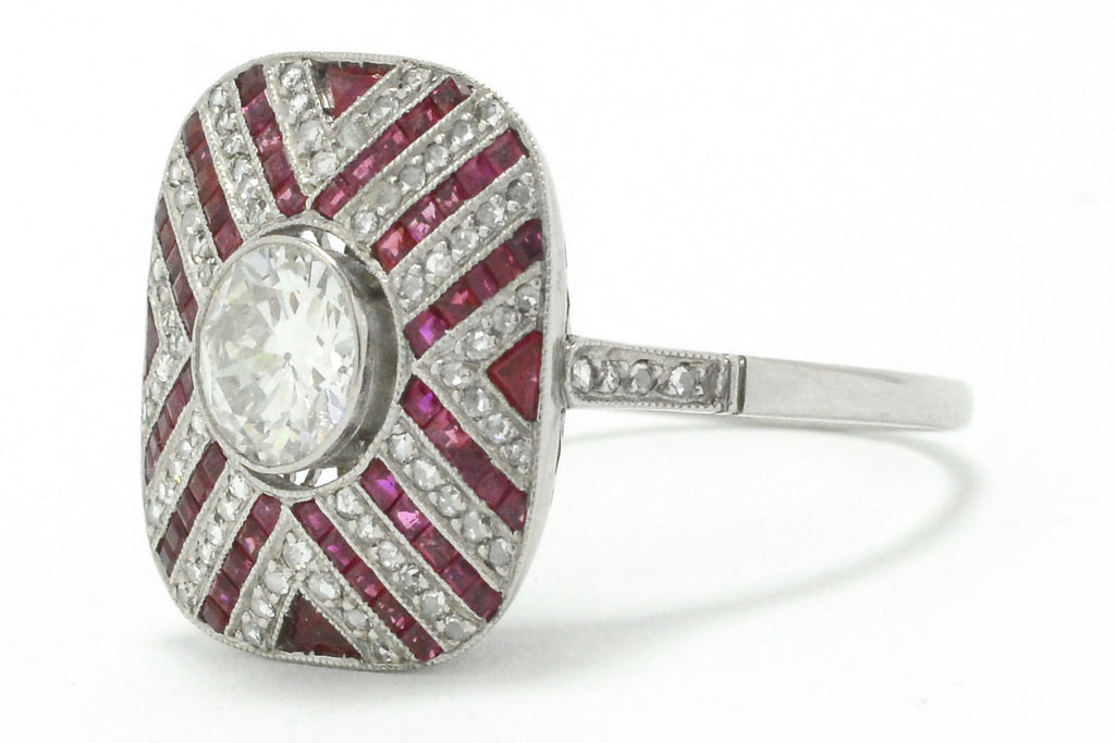 A diamond and ruby stripe Art Deco wedding ring.