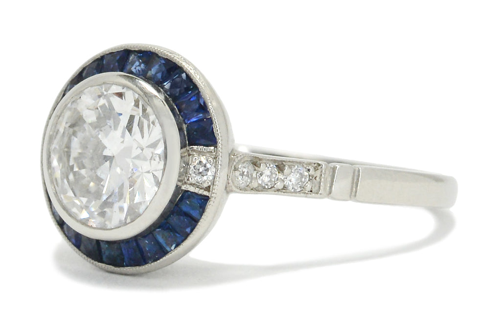 This Art Deco style ring features GIA certified pure, colorless D color round brilliant cut diamond.